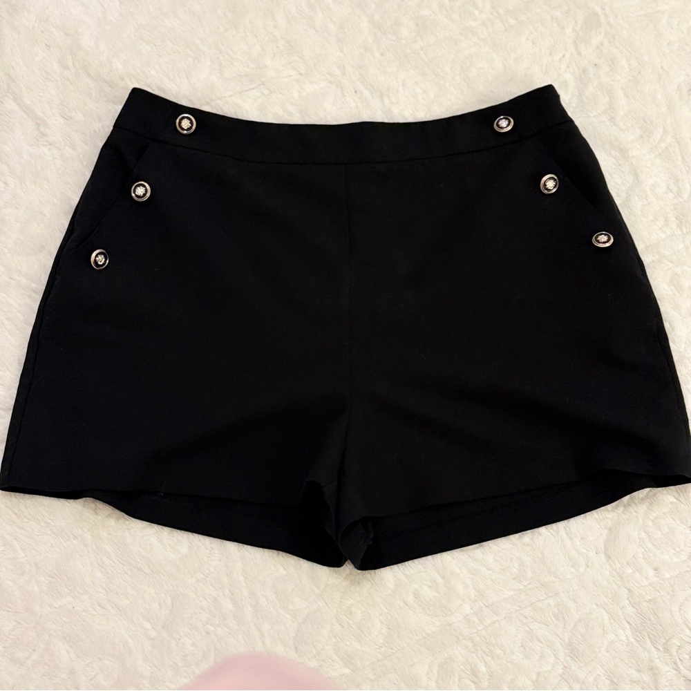 Black Women's Shorts with Button Detail